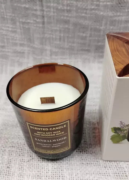 Świeca zapachowa sojowa z drewnianym knotem SANDALWOOD