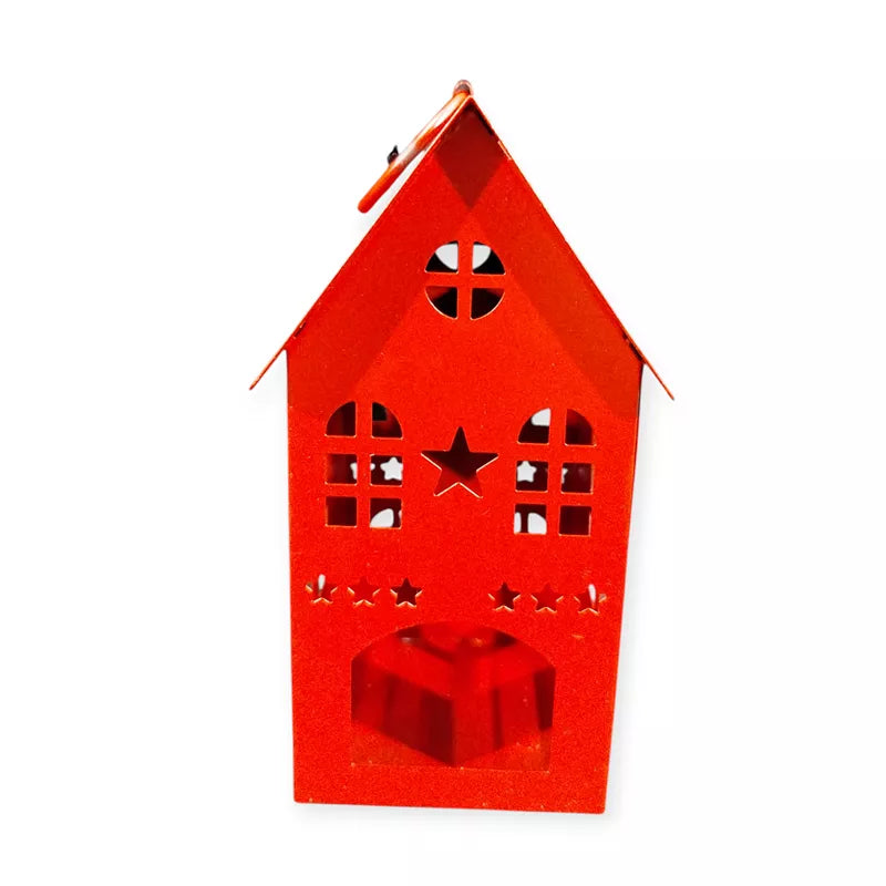 Lampion domek z blachy czerwony