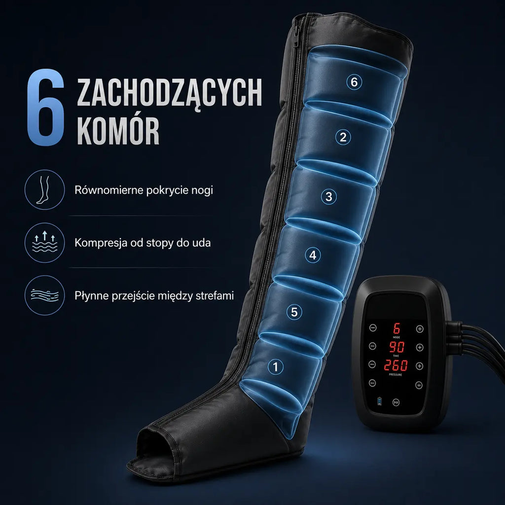 Buty kompresyjne do regeneracji nóg – 6 komór, 30–260 mmHg | Performance 6