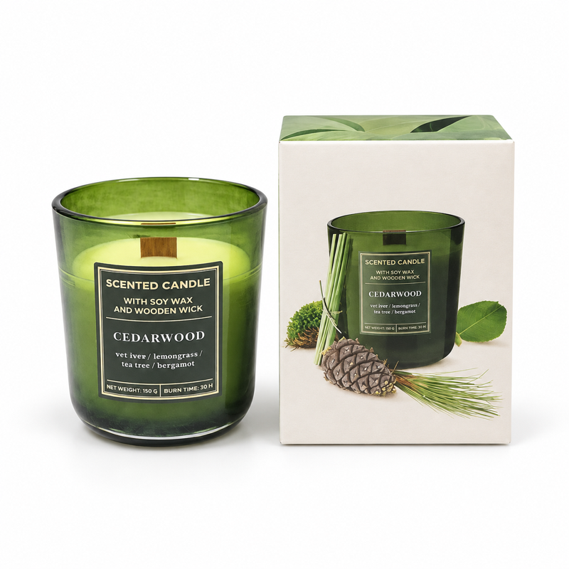 Świeca zapachowa, sojowa z drewnianym knotem CEDARWOOD — zdjęcie główne