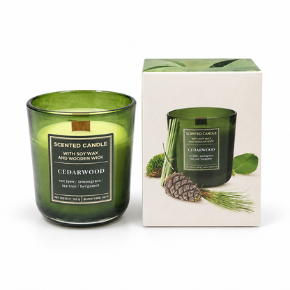 Świeca zapachowa, sojowa z drewnianym knotem CEDARWOOD — zdjęcie główne