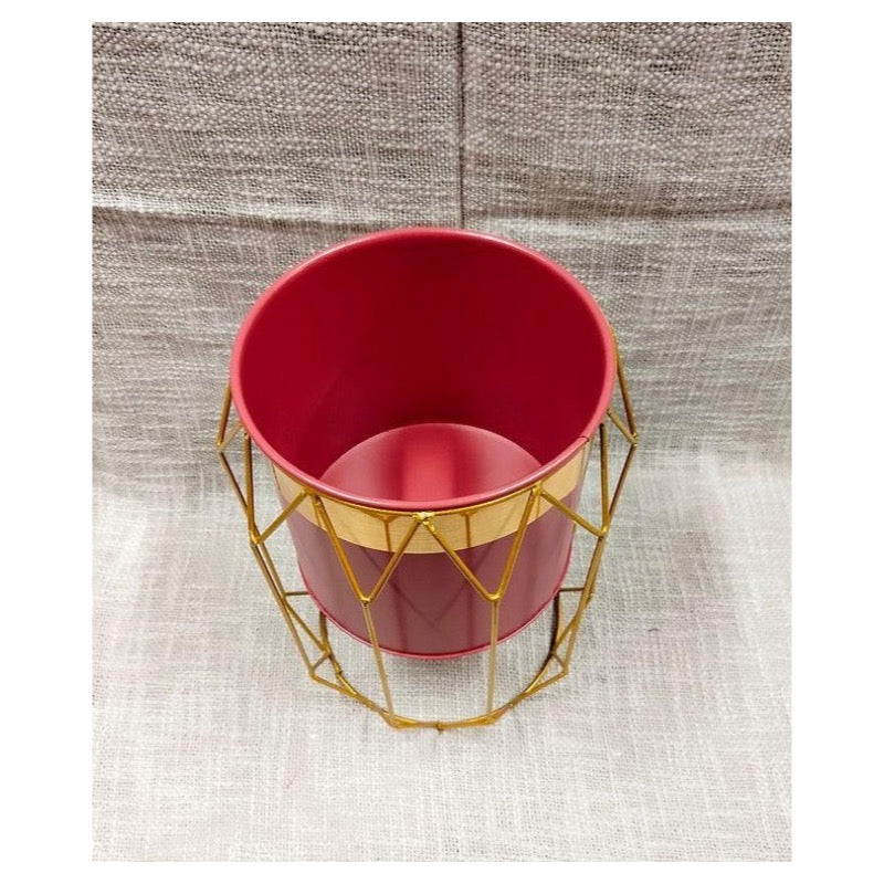 Kwietnik  duży Geometric Elegance - Burgund i Złoto – widok z boku