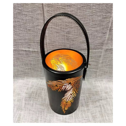 Lampion metalowy z motywem liścia 25cm – widok z boku