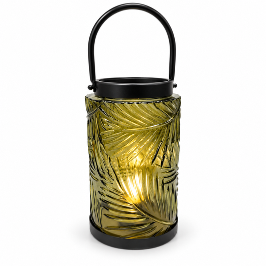 Lampion szklany oliwkowy LED 26cm — zdjęcie główne