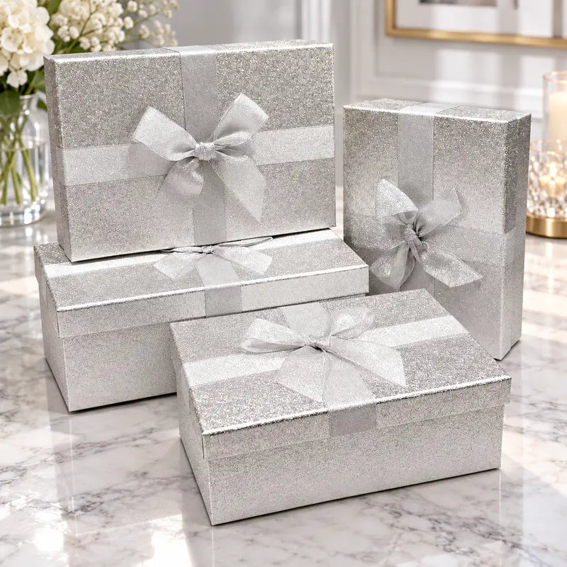Zestaw eleganckich pudełek prezentowych "Silver Shimmer" – aranżacja