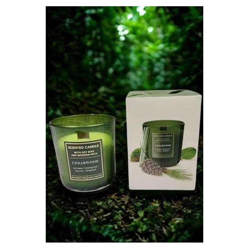 Świeca zapachowa, sojowa z drewnianym knotem CEDARWOOD – zdjęcie główne